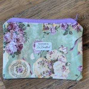 Handmade Vintage Floral Pouch, Purples, Greens, & Creams